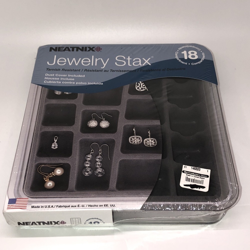 Neatnix Jewelry STAX 18-Compartment Organizer Grey Storage Box  Earrings 2011
